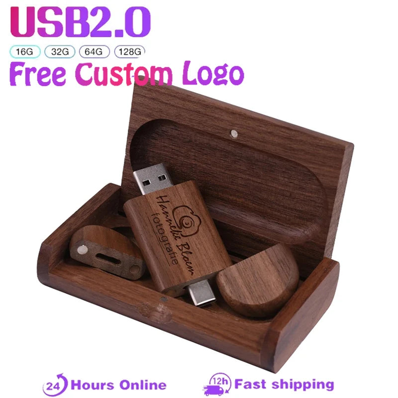 2-in-1 Wooden Bamboo USB Flash Drive Type-C | Custom Logo USB Flash Drive PRIMED