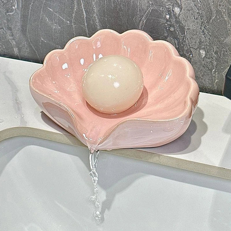 Shell-Shaped Soap Dish with Drain Rack | Plastic Soap Box Soap Dish PRIMED