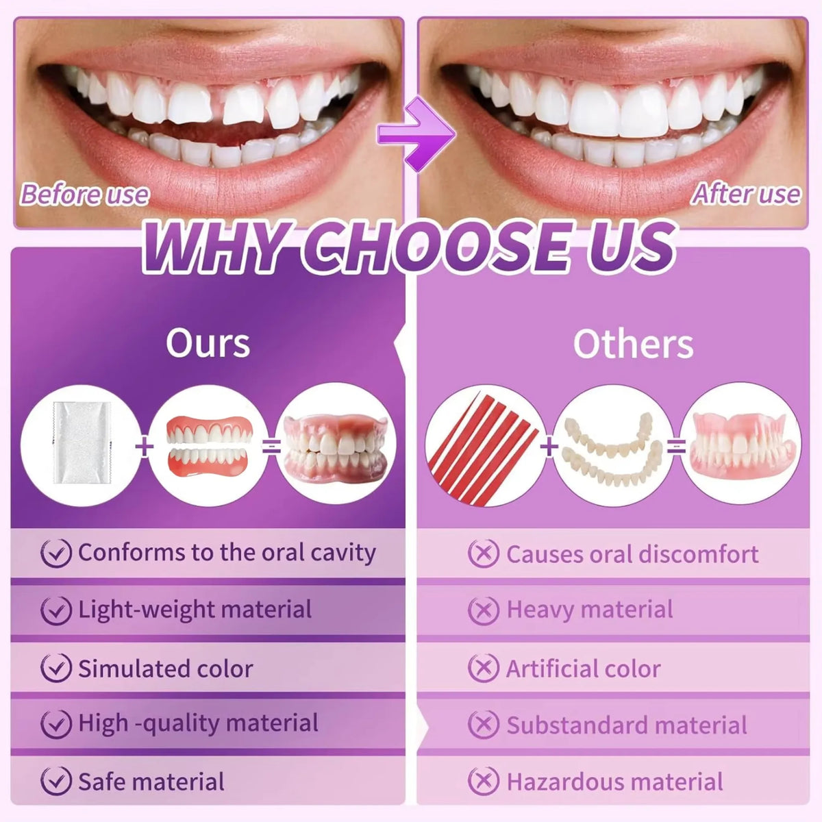Silicone Dentures Full Set – Upper & Lower Fake Teeth Combo