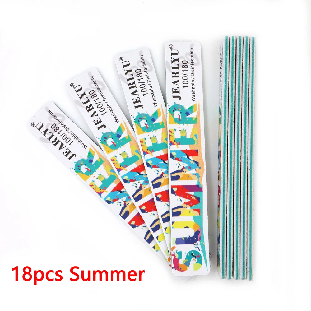 JEARLYU Nail File Buffer Set 100/180 Grit – 4 to 18 Pcs Nail File Buffer PRIMED 18pcs-Summer