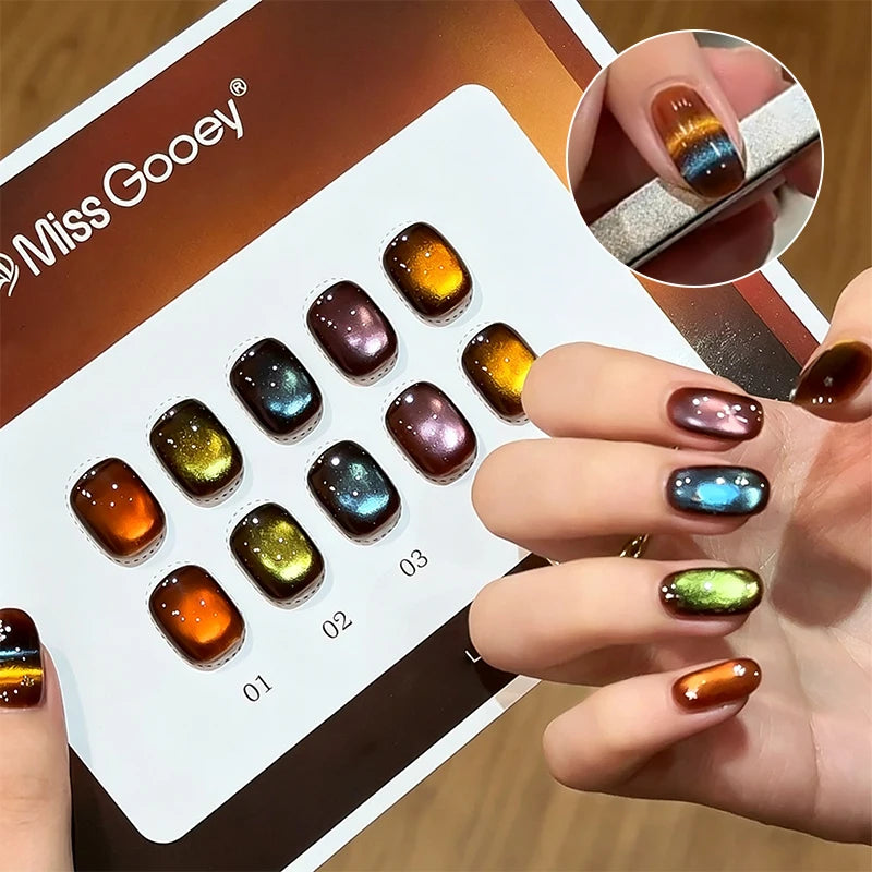Cat Eye Gel Nail Polish Warm Brown Glass Bead Effect 10ml