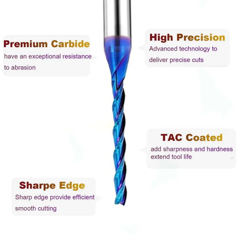 Solid Carbide Triple Edge Taper Flat CNC Milling Cutter 6.35mm