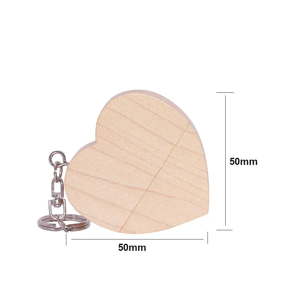 Wooden Heart USB Flash Drive | Custom Logo Wedding Gift 4–64GB USB Flash Drive PRIMED