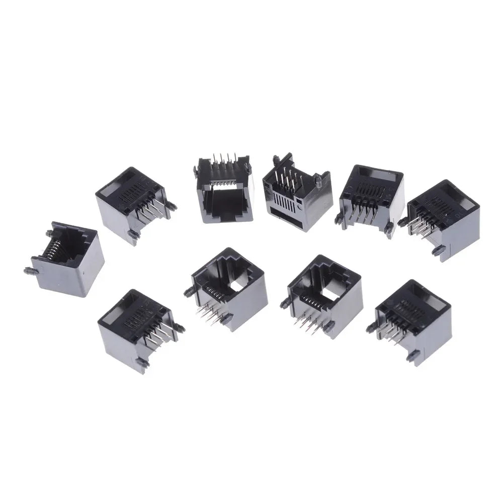 10-Pack RJ45 8P8C PCB Jack Socket – Black Network Connector