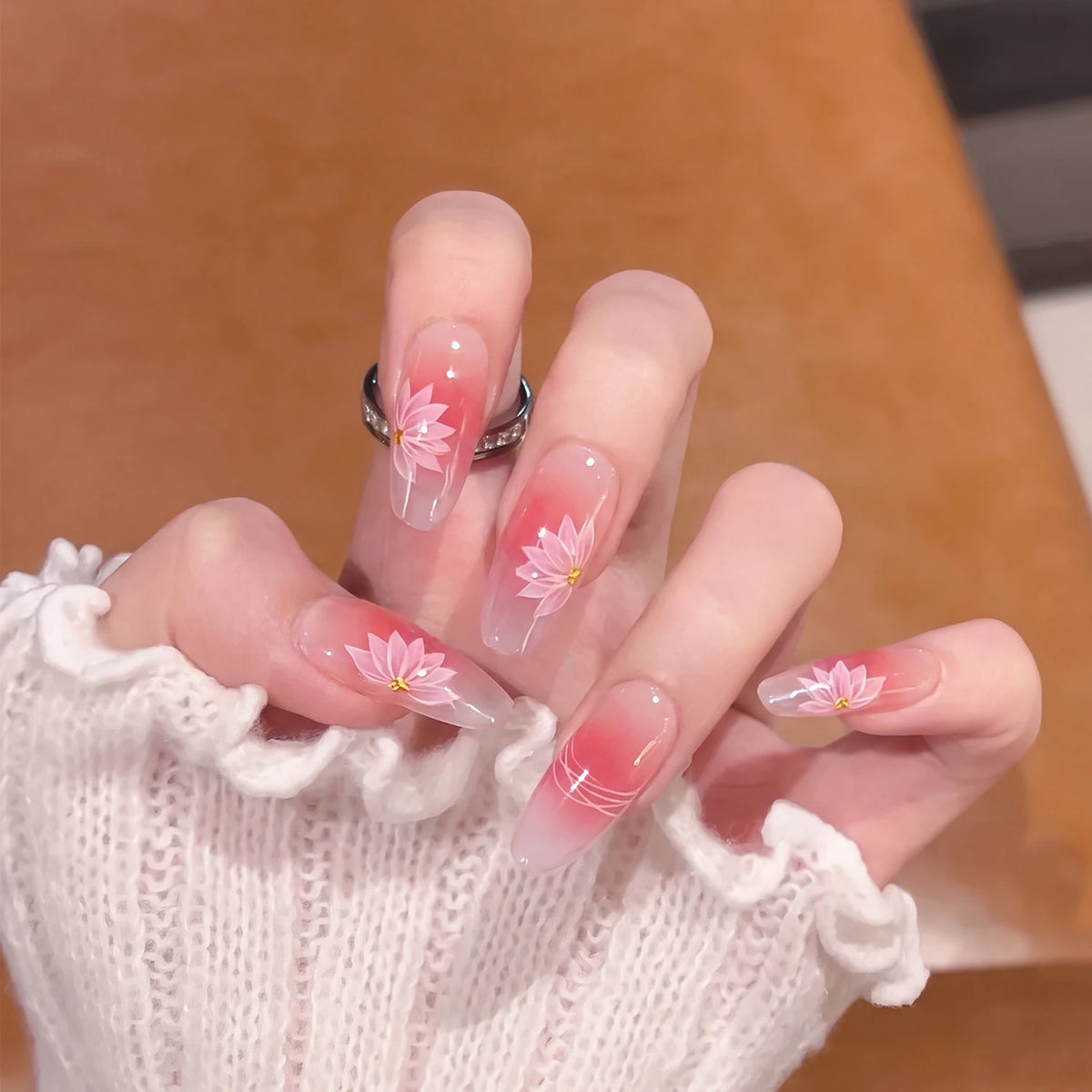 Pink Lotus Semi Cured Gel Nail Strips – Gold Foil 16 Tips