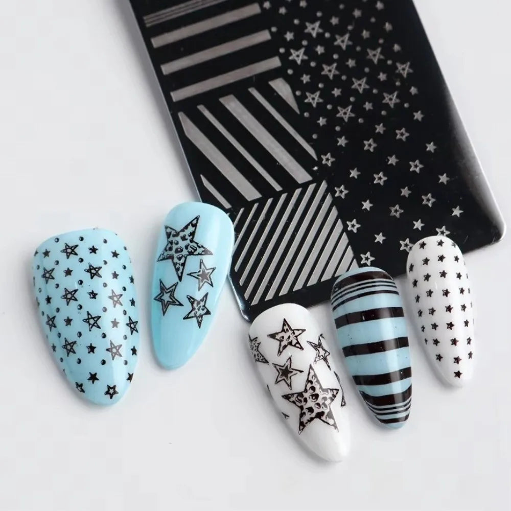 Nail Stamping Plate – Polka Dot, Star & Stripe Art Template