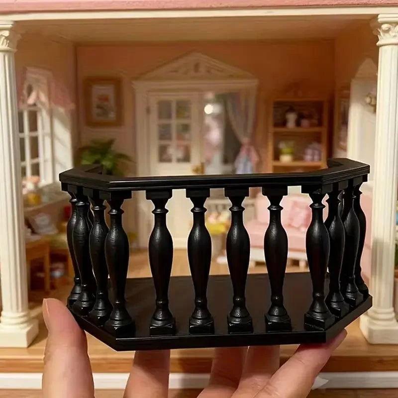 Miniature Dollhouse Balcony with Railing – European Style DIY Dollhouse Accessory PRIMED