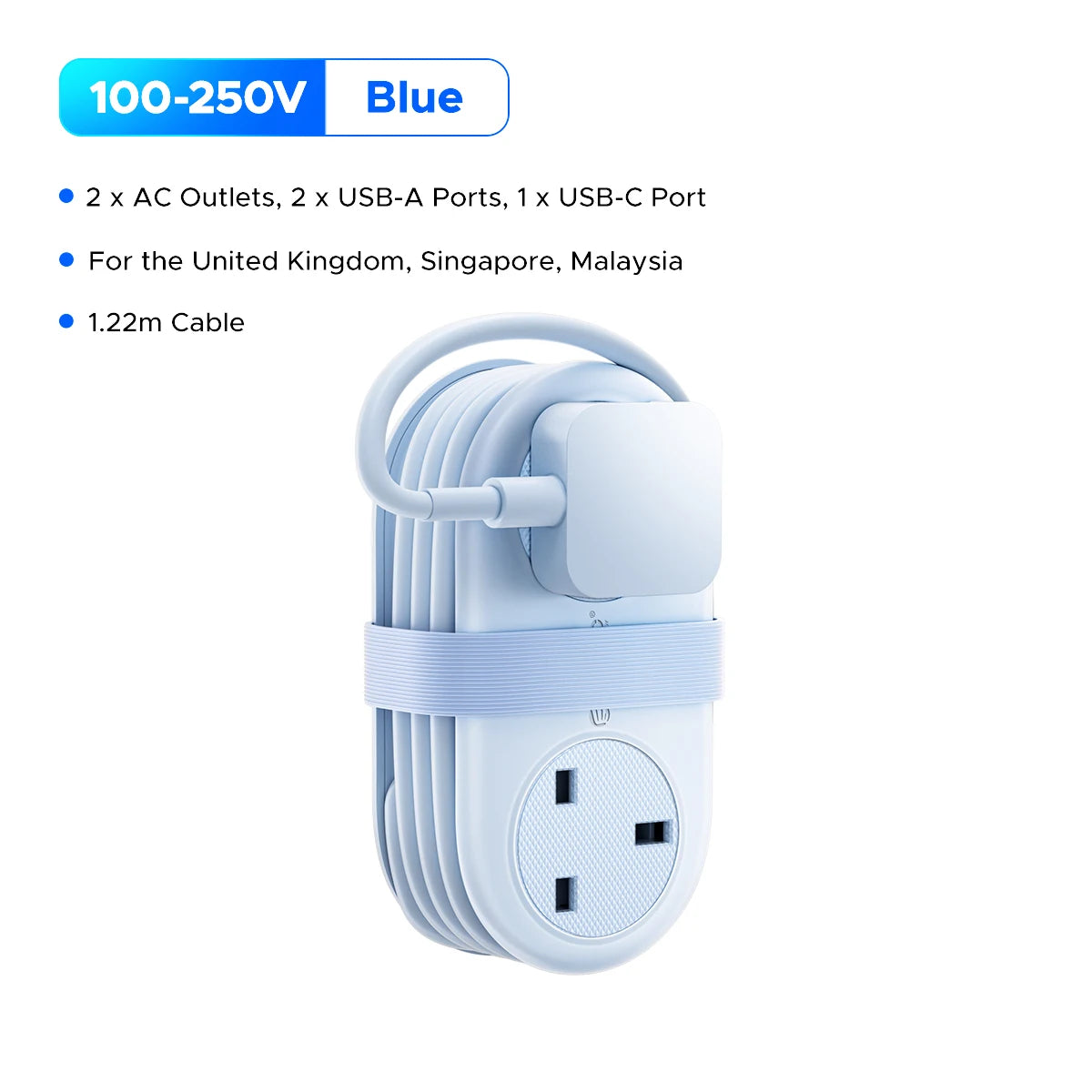 ORICO UK Power Strip 2 AC 2 USB-A USB-C 1.2M Cord Travel Travel Power Strip PRIMED 2AC2U1C Blue UK Plug China Mainland