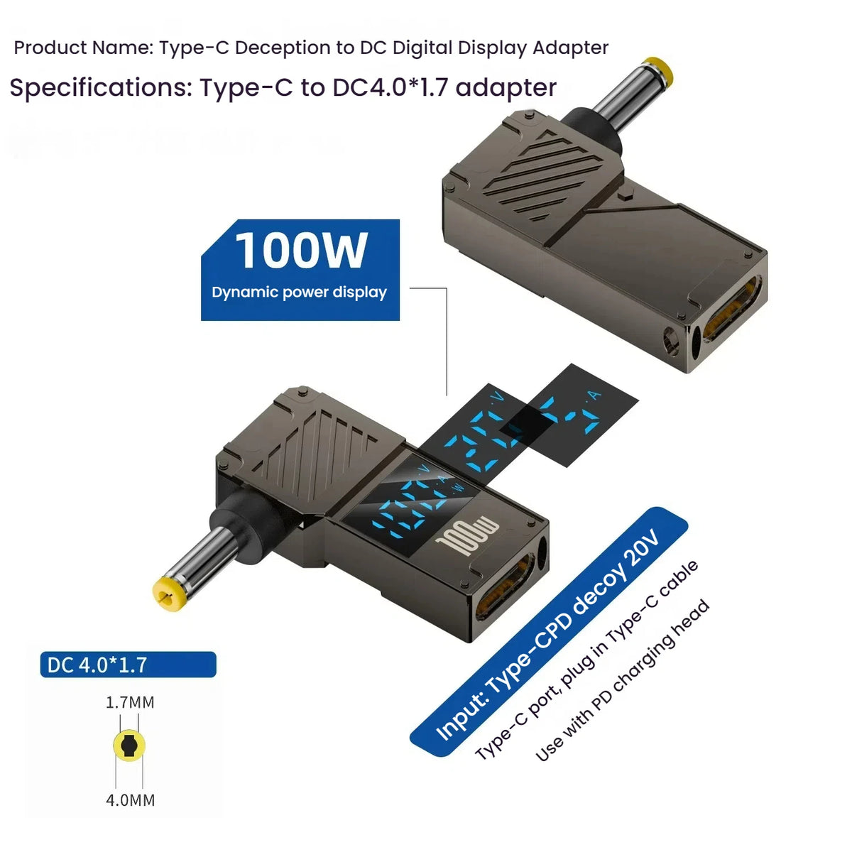 TISHRIC 100W USB-C PD to DC Laptop Charging Adapter 5A Laptop Charging Adapter PRIMED 4017 Yellow China Mainland