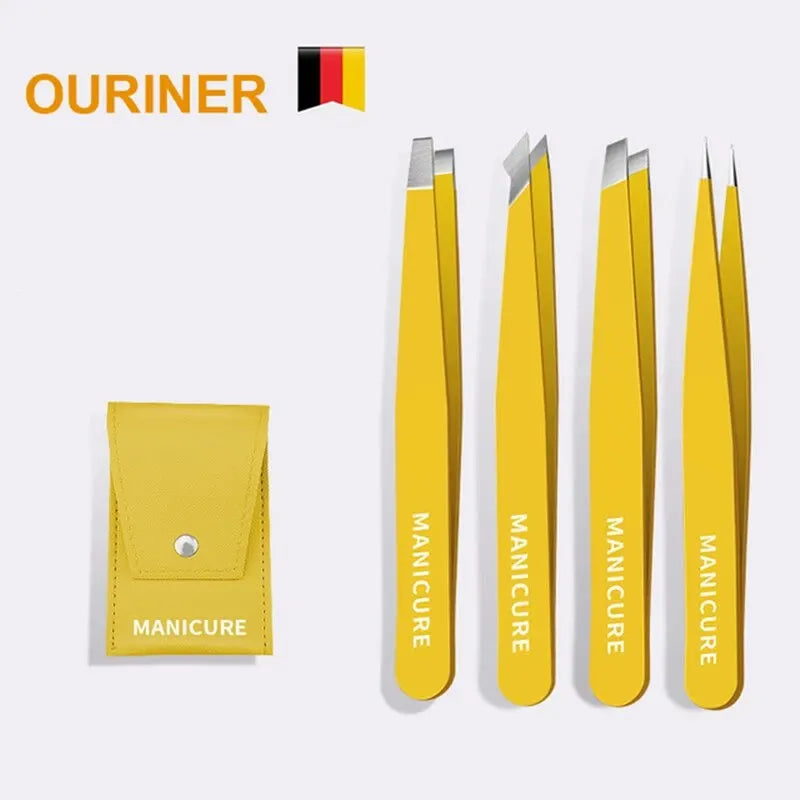 Stainless Steel Slanted Eyebrow Tweezers – Colorful Set