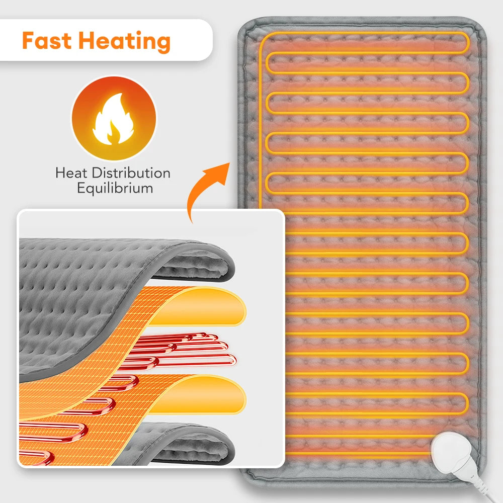 Electric Heating Pad 30×60cm | 9 Temps, Timer, Washable Electric Heating Pad PRIMED