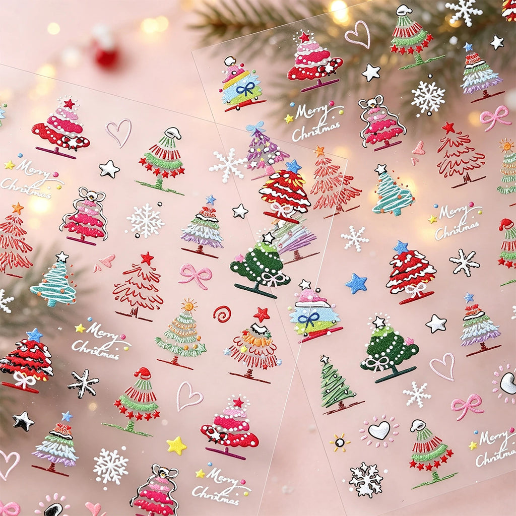 5D Christmas Tree Nail Art Stickers – Bows & Snowflake Decals Nail Art Stickers PRIMED