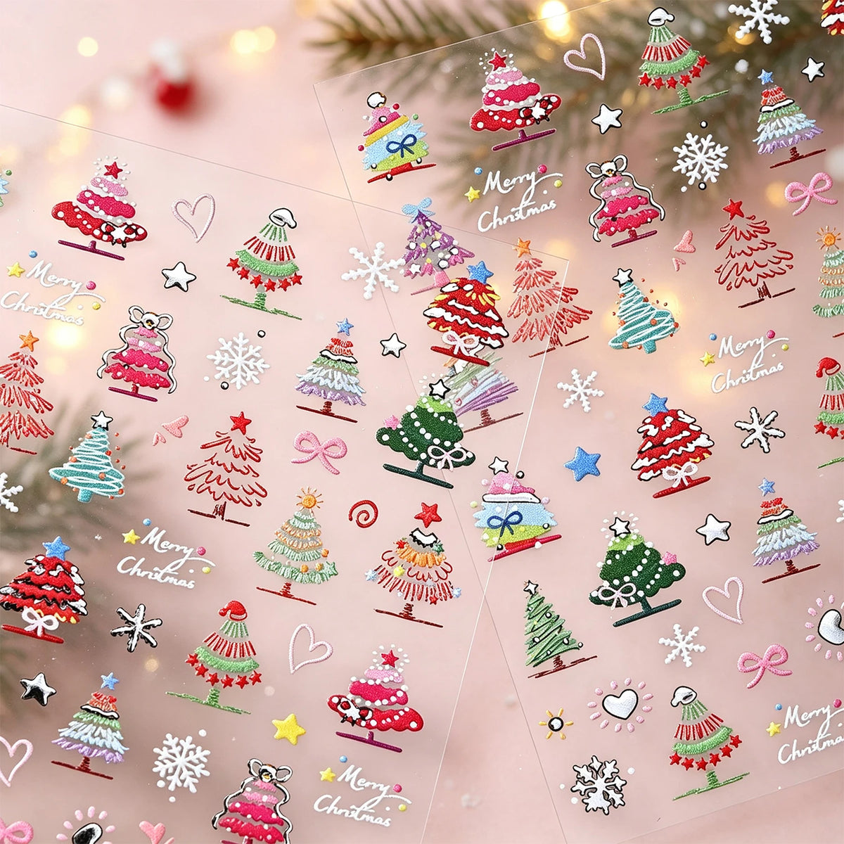 5D Christmas Tree Nail Art Stickers – Bows & Snowflake Decals Nail Art Stickers PRIMED