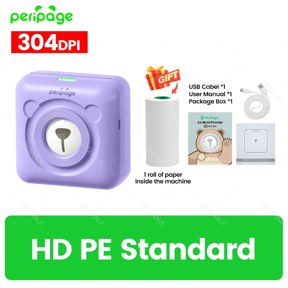 PeriPage A6 304DPI Bluetooth Mini Thermal Photo & Label Printer Mini Thermal Printer PRIMED 304dpi PE Printer