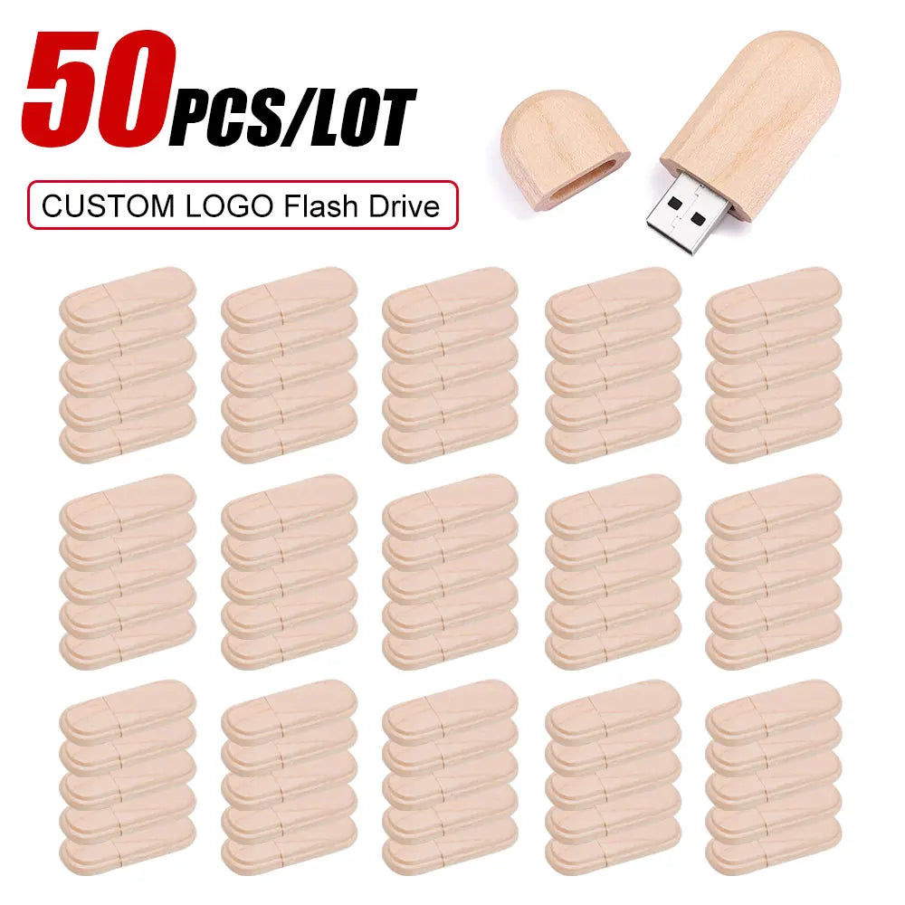 50-Pack Maple Wood USB Flash Drives | Custom Logo 32/64/128GB Custom USB Flash Drive PRIMED 128 GB USB