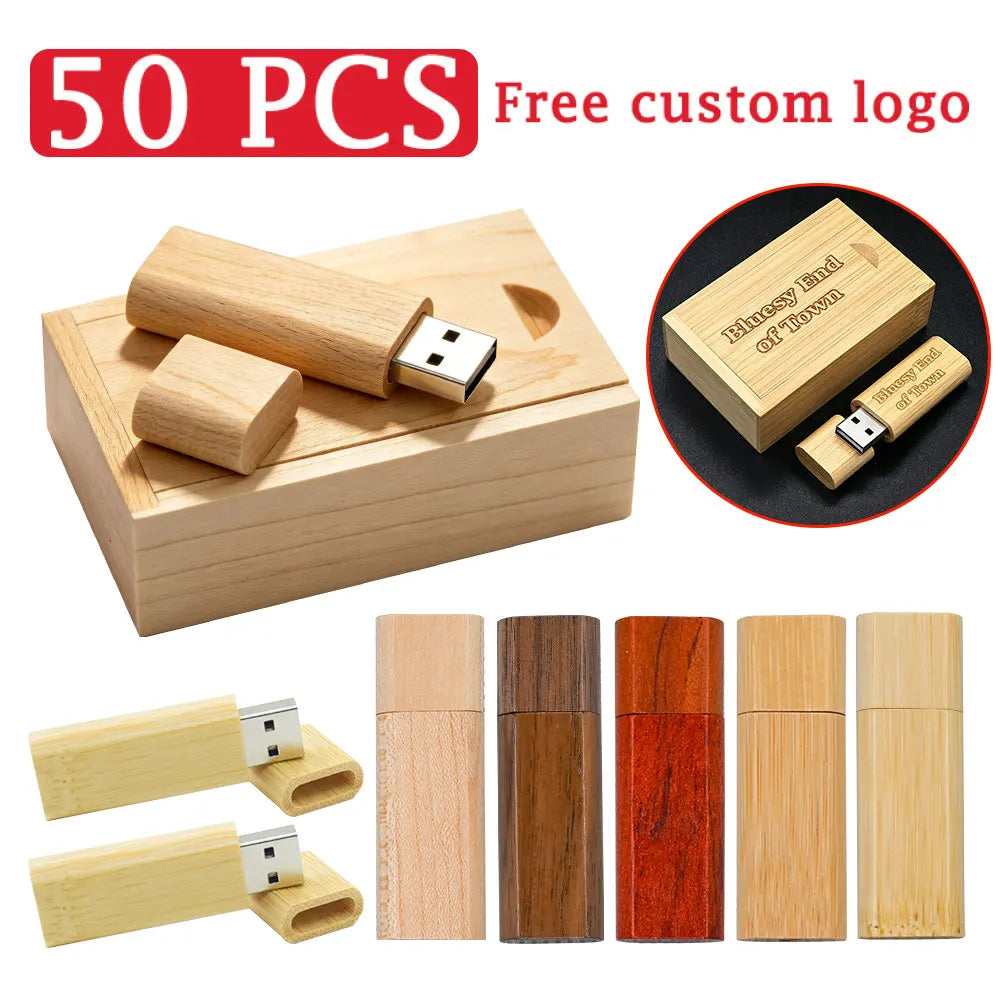 50-Pack Custom Logo Wooden USB Flash Drives 4GB–128GB USB Flash Drive PRIMED