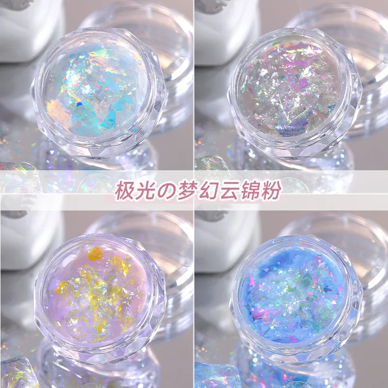 4-Jar Aurora Opal Nail Glitter Powder Set – Mirror Shimmer Nail Glitter Powder PRIMED