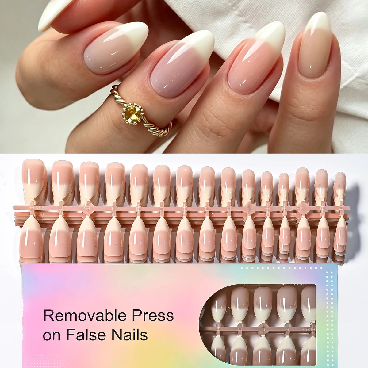 150Pcs French Pink Press On Nails – Long Almond Resin Tips