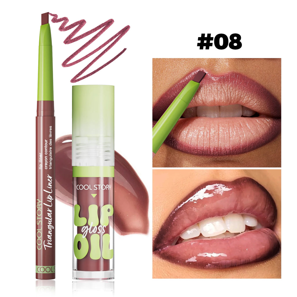 2-in-1 Lip Liner & Lip Gloss Set – Matte Plumping Combo Lip Makeup Set PRIMED 08 Berry Ruby 0.26g and 2.5ml
