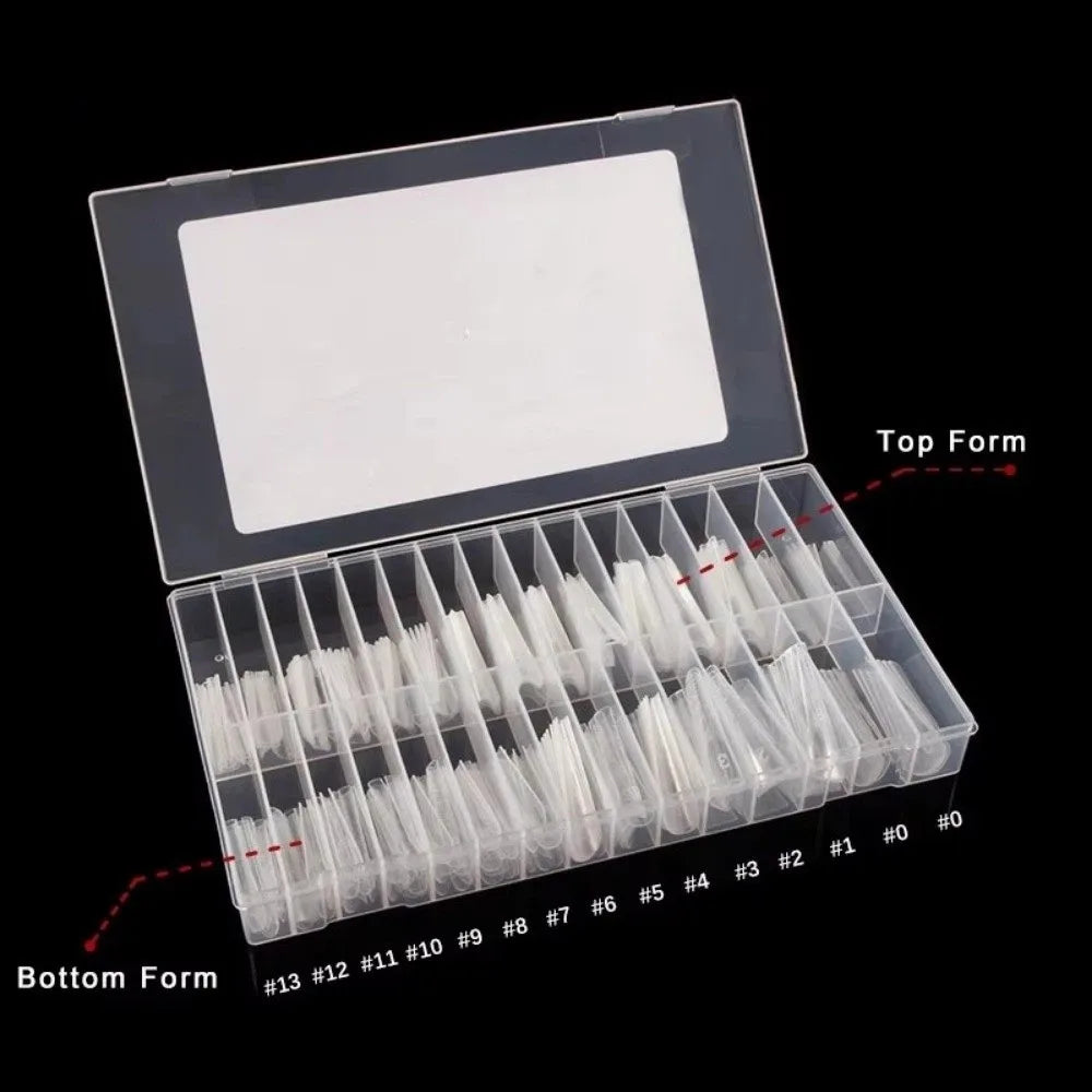 140/280pcs Dual Nail Extension Forms – 14 Sizes Square & Oval
