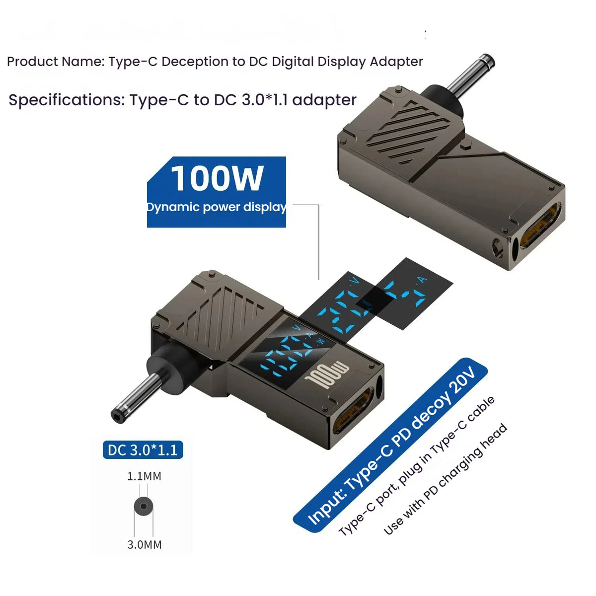 TISHRIC 100W USB-C to DC Laptop Power Adapter | Lenovo HP Dell