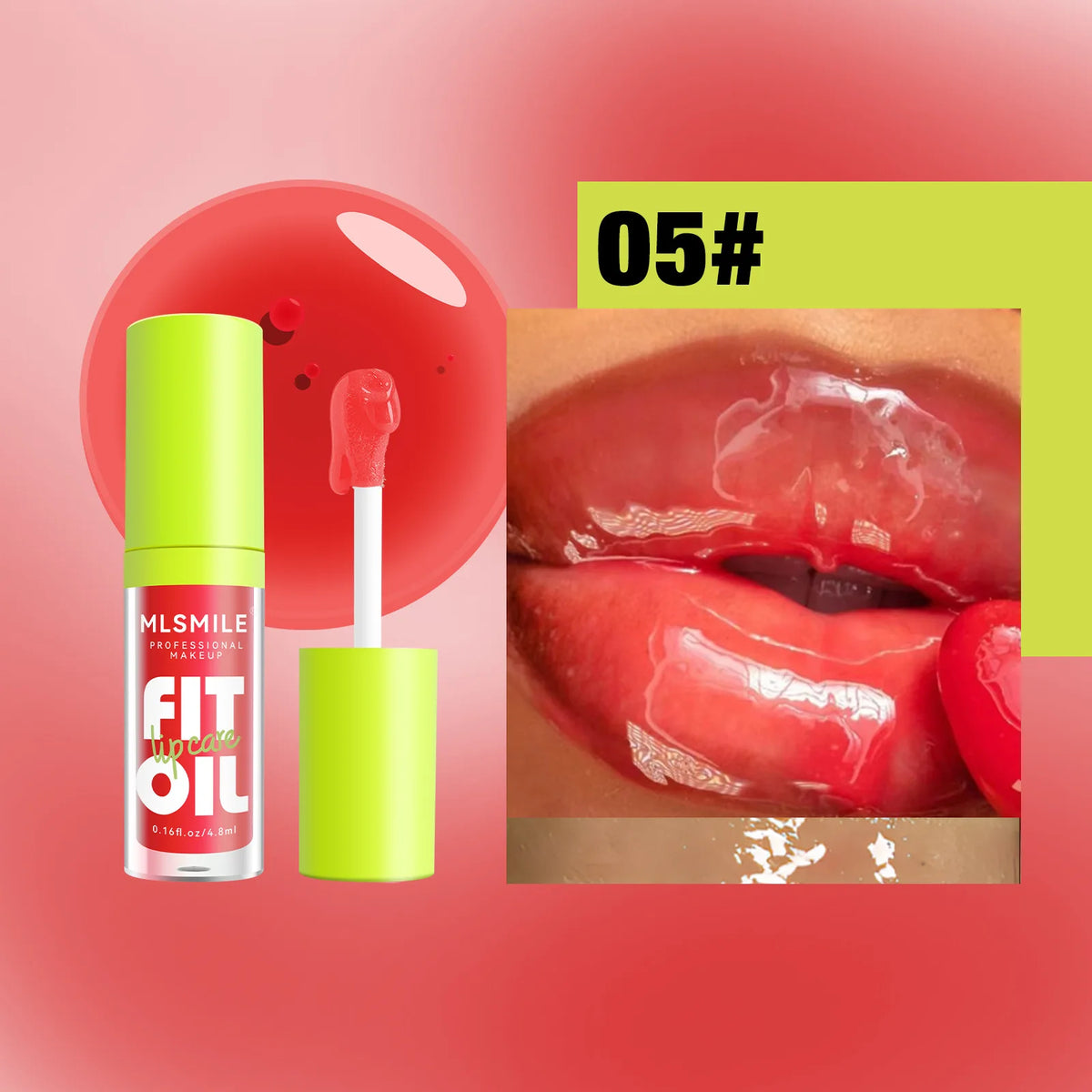 MLSMILE Hydrating Lip Oil Gloss – Plumping Mirror Pearlescent Lip Oil Gloss PRIMED 05