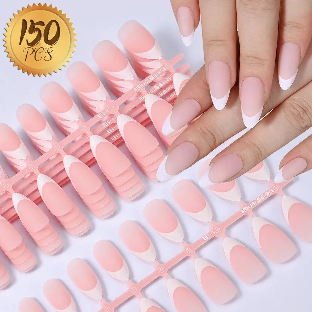 150Pcs Matte Almond Press On Nails – French Nail Tips Set