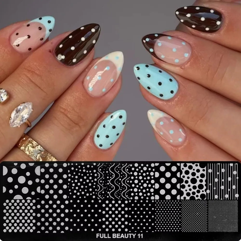 Nail Stamping Plate – Polka Dot, Star & Stripe Art Template