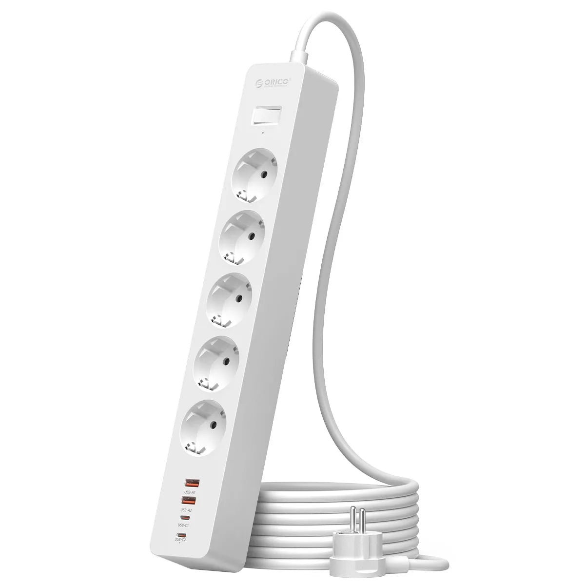 ORICO EU Power Strip 5 Outlets PD 20W USB-C Fast Charger 3M Cord Power Strip Charger PRIMED 3M 5A2U2C White China Mainland EU Plug