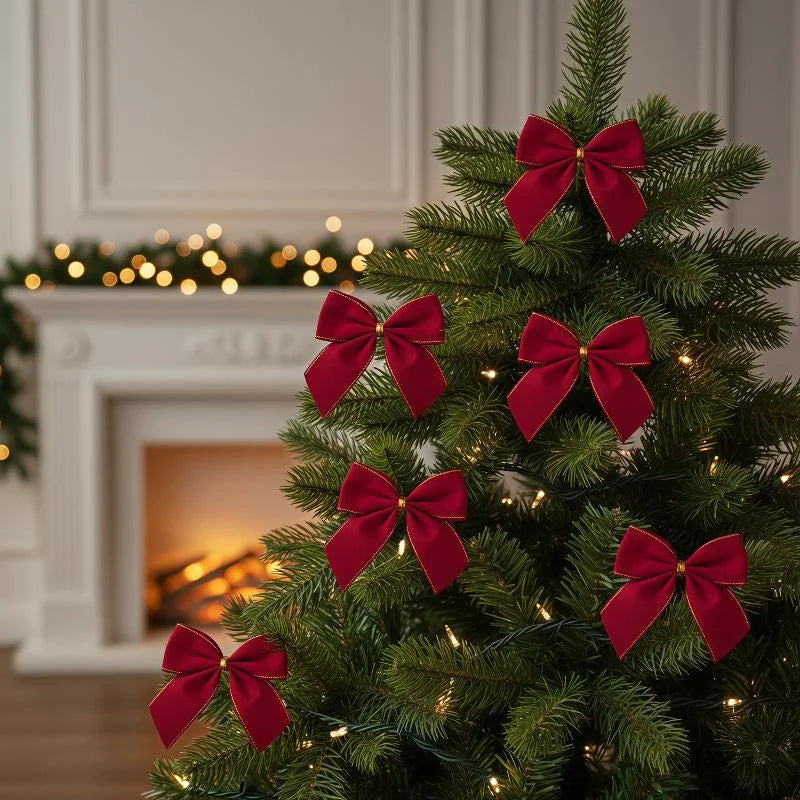 Mini Red & Gold Bow Ornaments – Christmas Tree & Gift Wrap