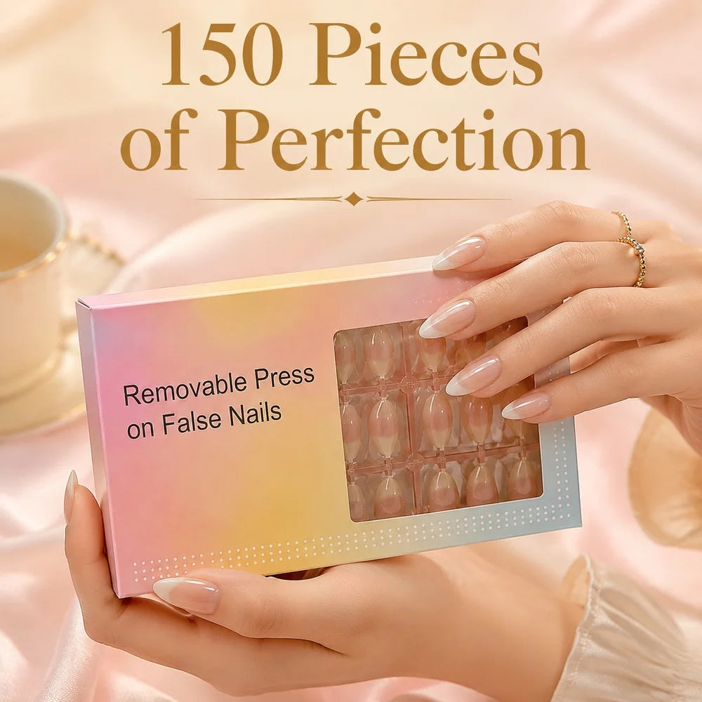 150Pcs Nude French Ombré Almond Press-On Nails | Full Cover