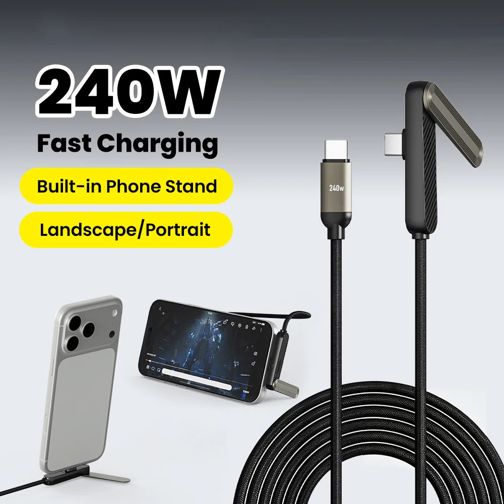 USB-C Fast Charging Cable with Foldable Phone Stand | 240W USB-C Charging Cable PRIMED