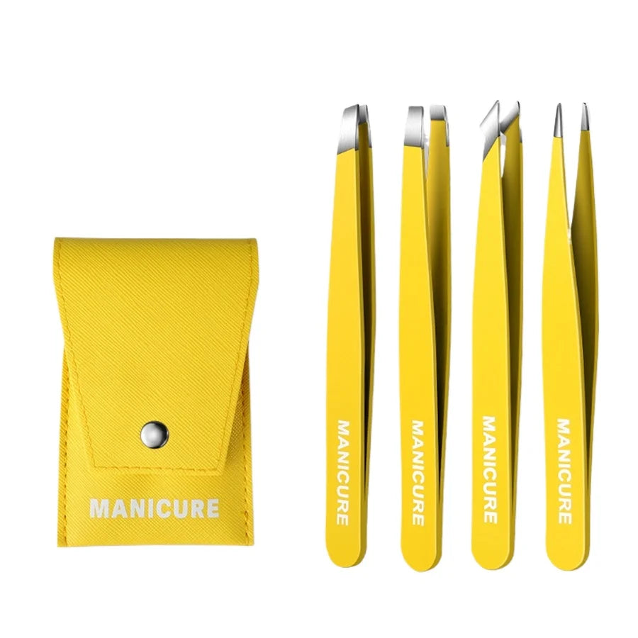 Stainless Steel Slanted Eyebrow Tweezers Set – 2 or 4 Pcs