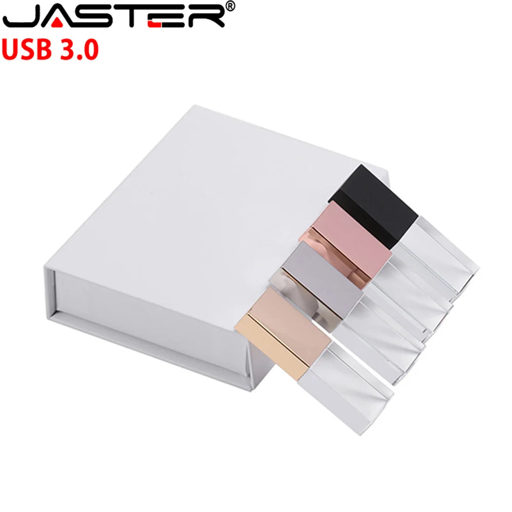 JASTER Crystal USB 3.0 Flash Drive 4GB–128GB Transparent Glass USB Flash Drive PRIMED