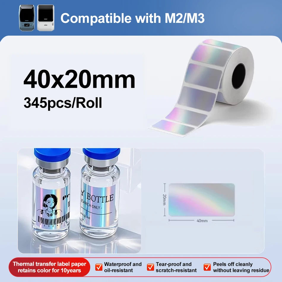Niimbot M2 300DPI Portable Thermal Transfer Label Printer Thermal Label Printer PRIMED Only Laser40-20mm