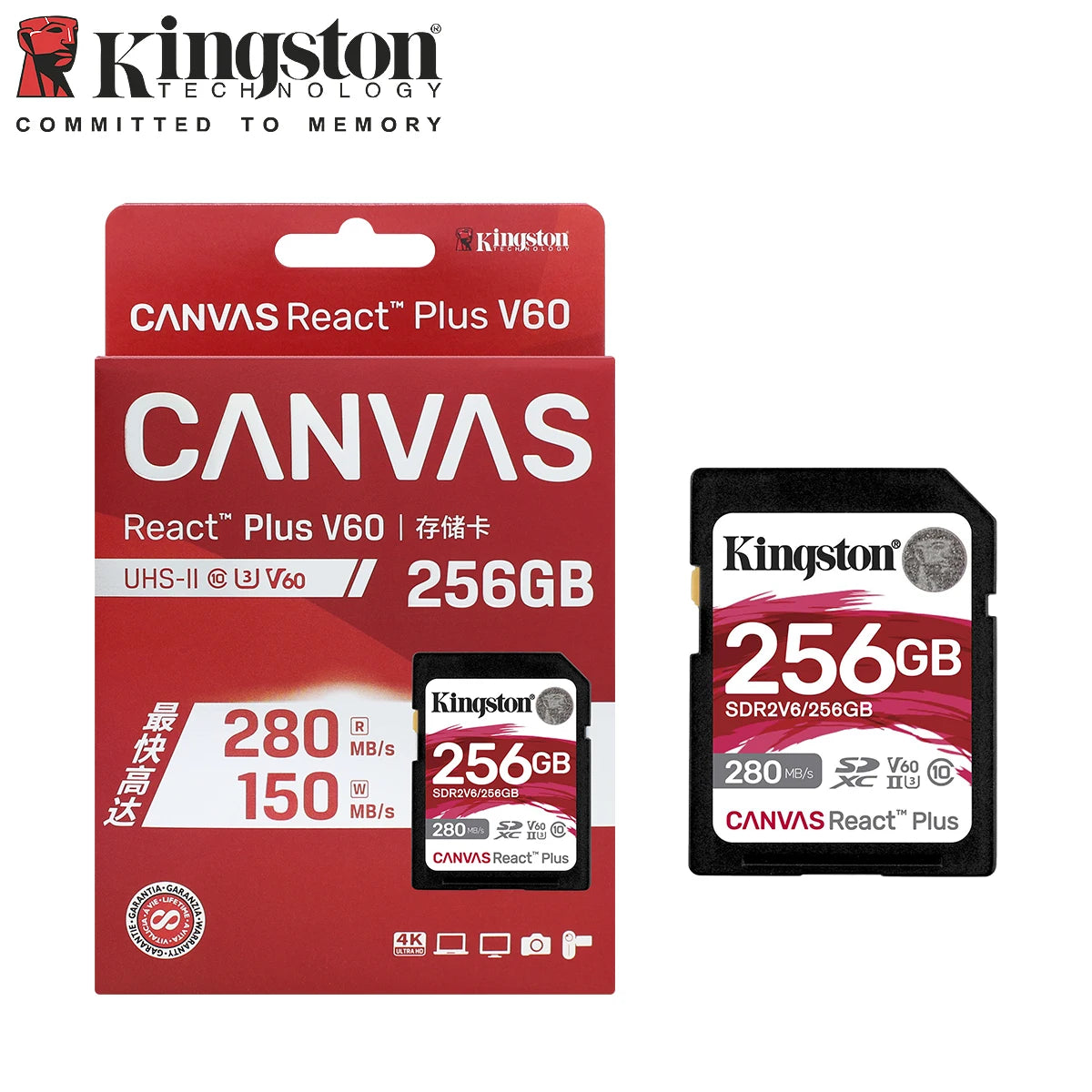 Kingston Canvas React Plus V60 UHS-II SD Card | 280MB/s SD Memory Card PRIMED