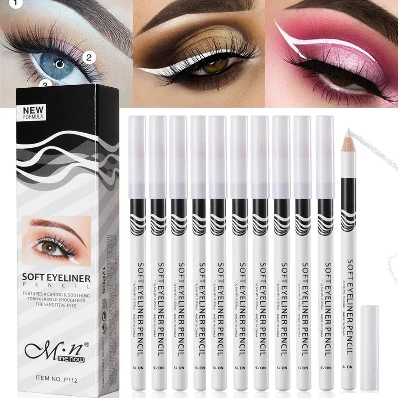 12-Pack White Eyeliner Pencils – Waterproof Eye Brightener Eyeliner Pencil Set PRIMED