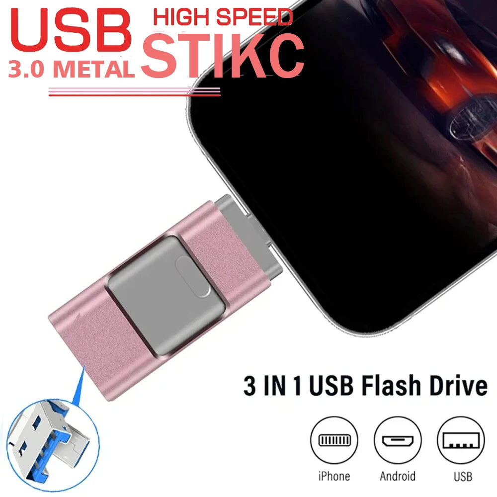 JASTER 3-in-1 USB 3.0 Flash Drive 256GB for iPhone iPad USB Flash Drive PRIMED