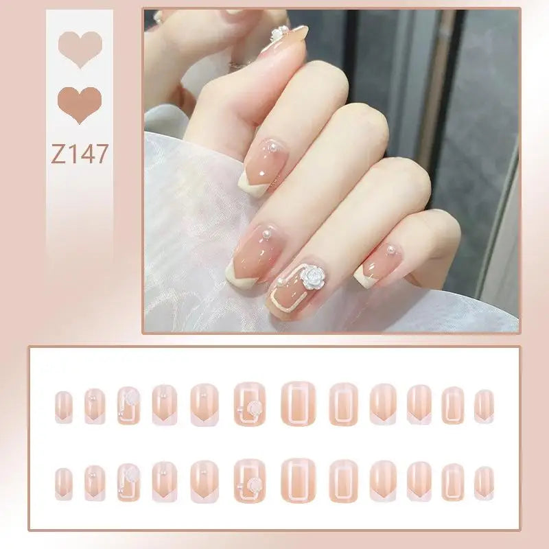 French Press On Nails Set – 24 Short Acrylic Tips with Glue