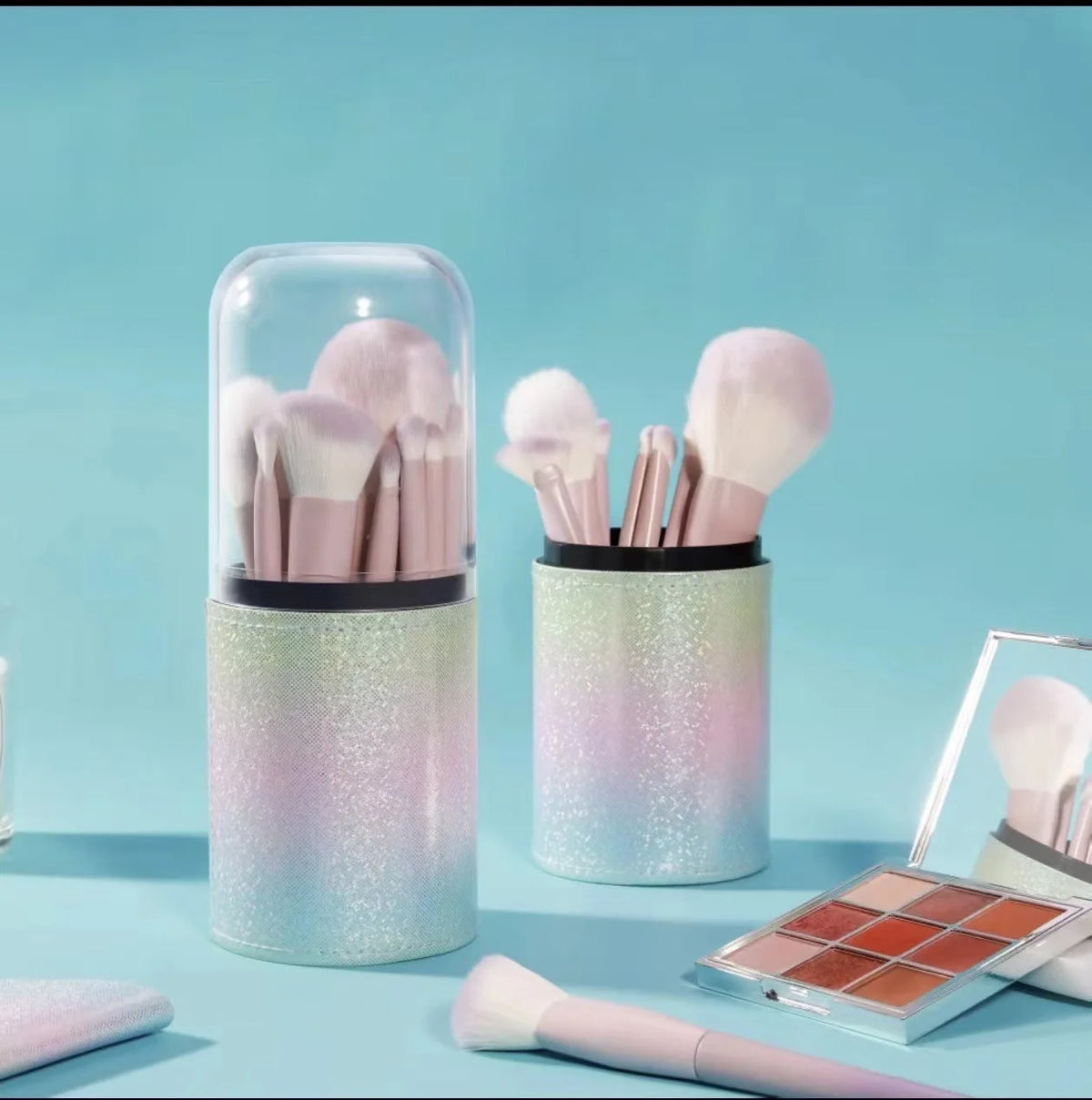 10-Piece Vegan Makeup Brush Set with Cylinder Bag