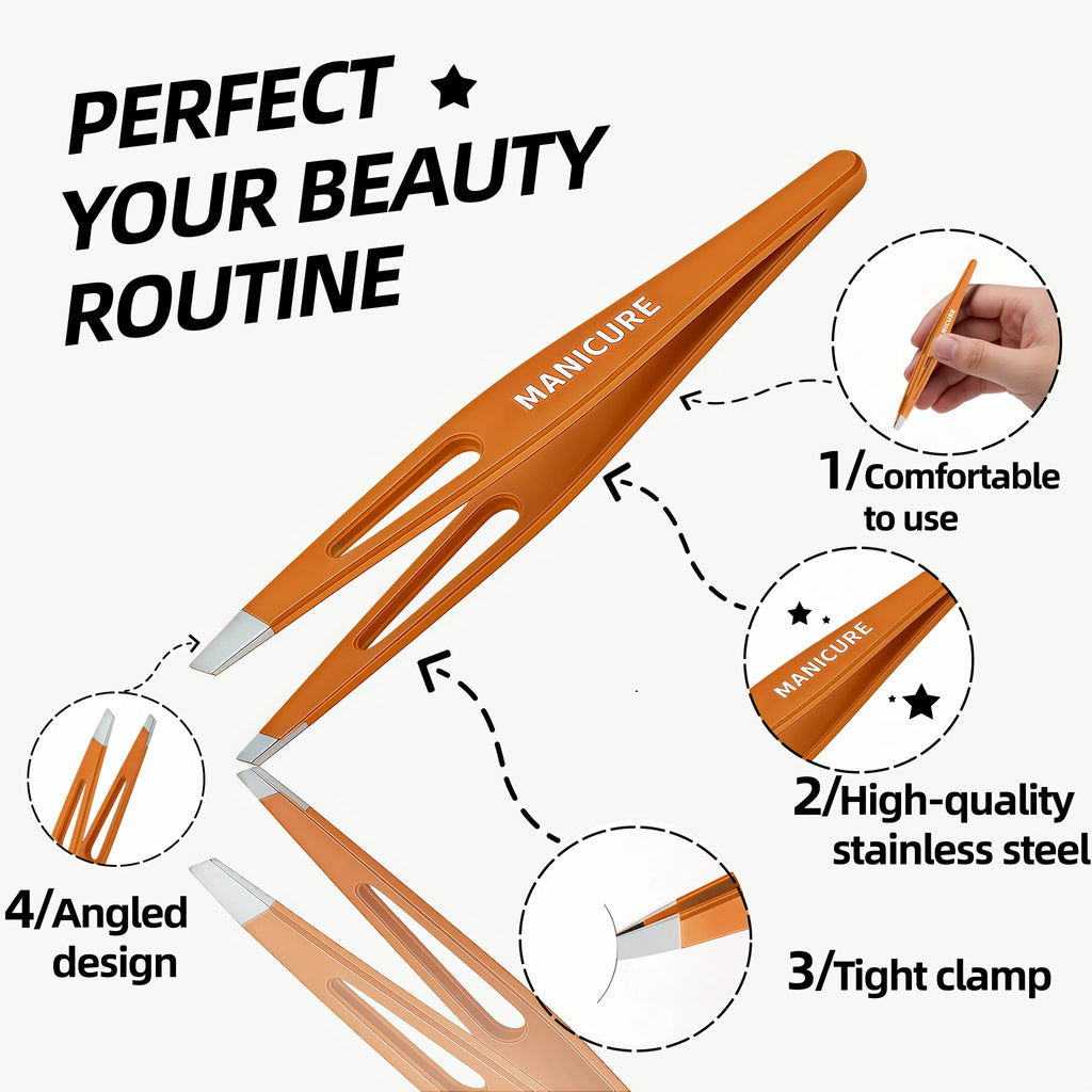 Stainless Steel Slant Tip Eyebrow Tweezers | Precision Grooming