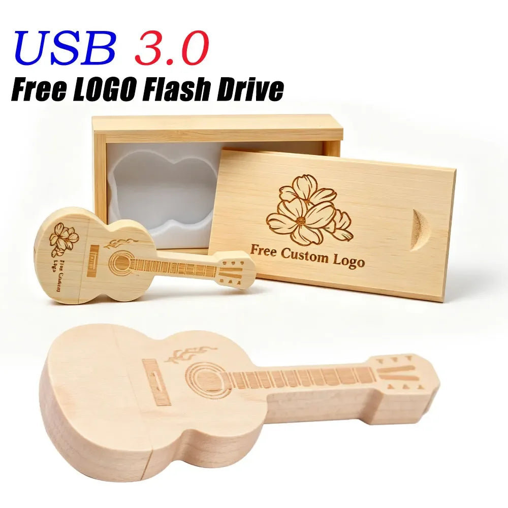 20-Pack Guitar Wooden USB Flash Drives – Custom Logo Engraved Custom USB Flash Drive PRIMED