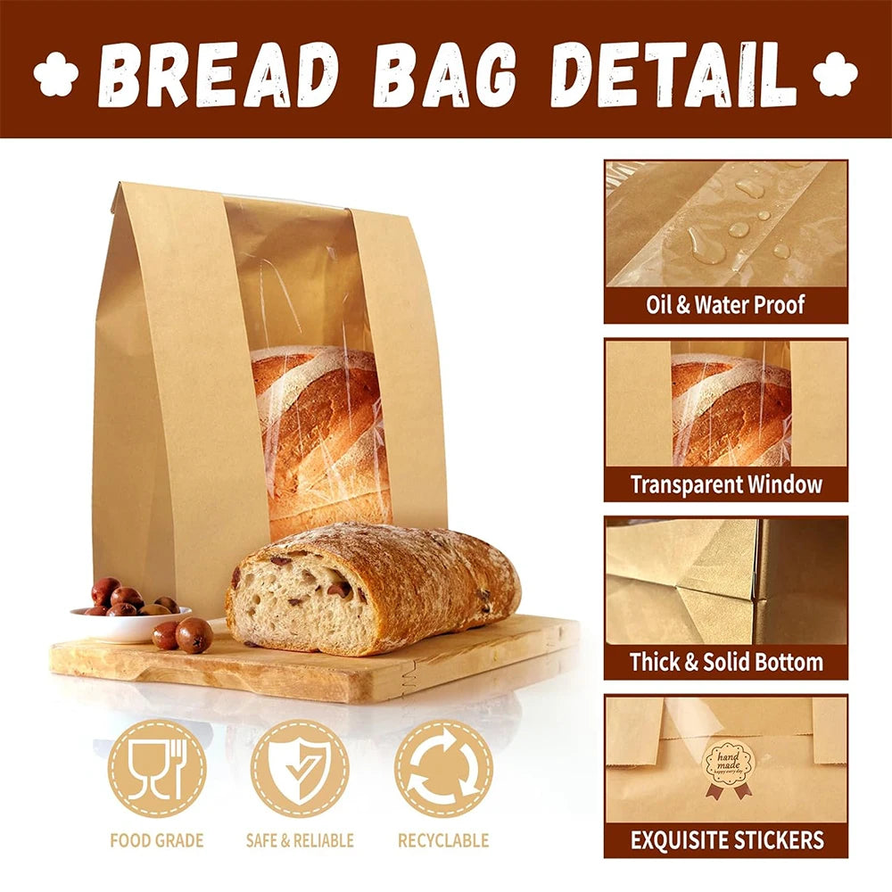 LMETJMA Large Paper Bread Bags with Window – 25 Pack Bakery Packaging Bags PRIMED
