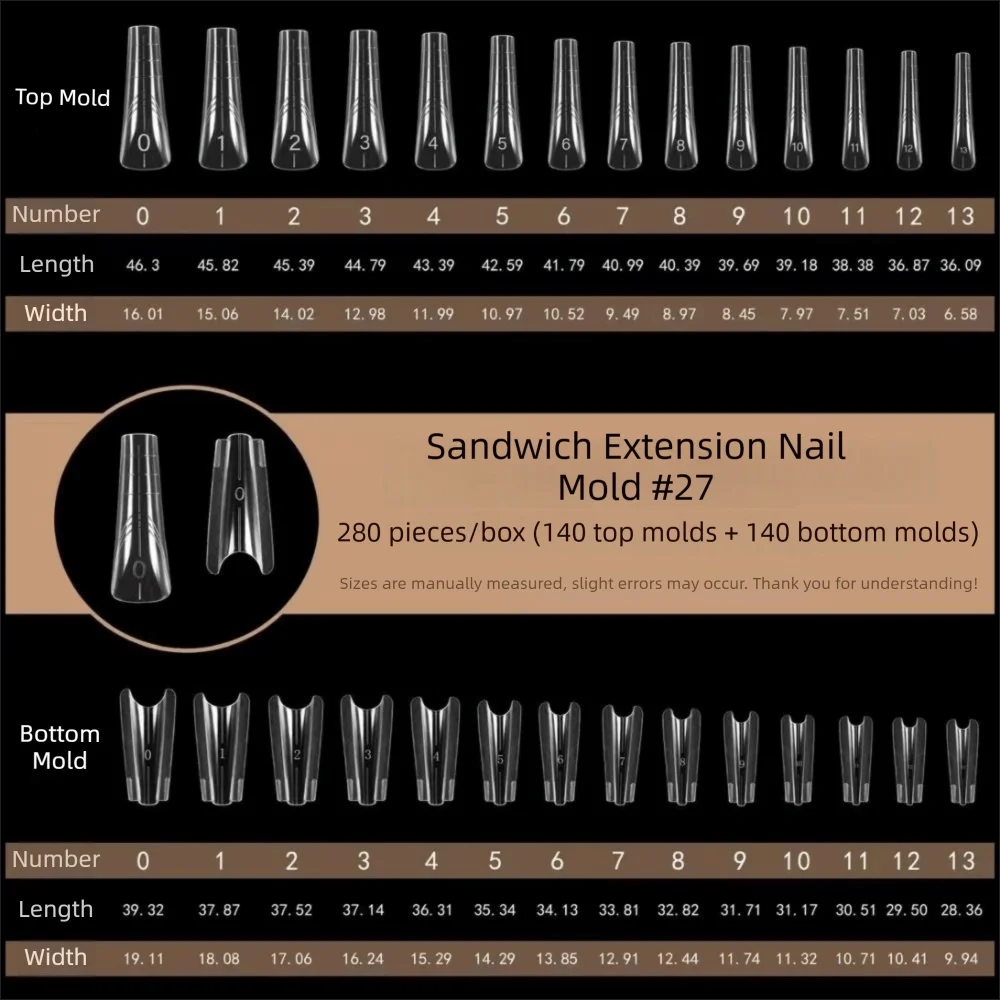 140/280pcs Dual Nail Extension Forms – 14 Sizes Square & Oval