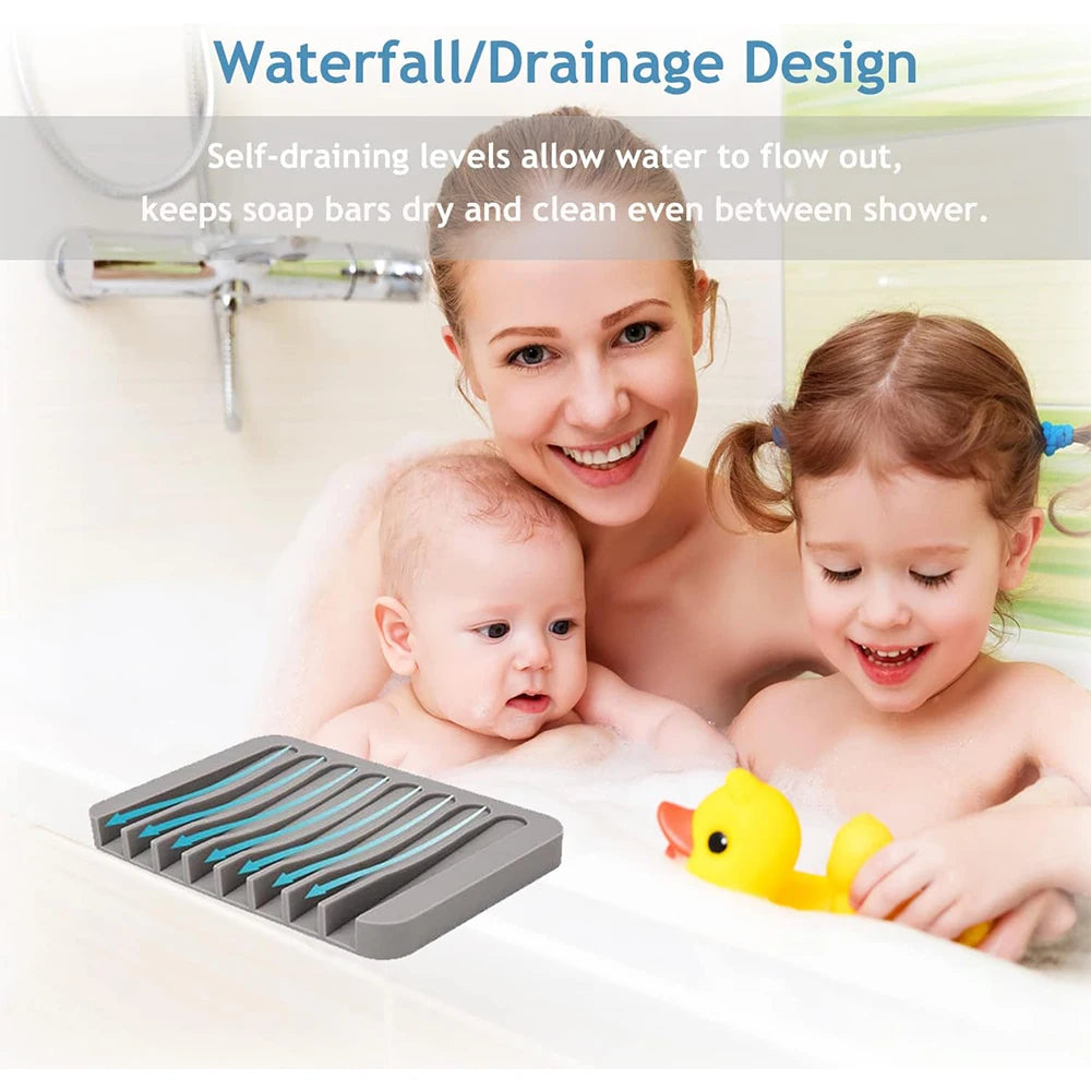 Silicone Sponge & Soap Holder – Self-Draining Waterfall Dish