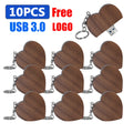 10-Pack Wooden Heart USB 3.0 Flash Drive | Custom Logo Gift USB Flash Drive PRIMED 4GB Walnut USB 3.0 China Mainland