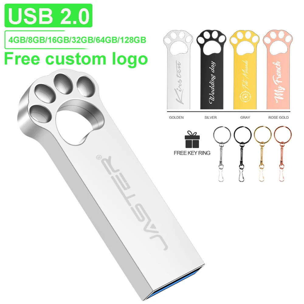 Cat's Paw Metal USB Flash Drive 128GB – Free Custom Logo USB Flash Drive PRIMED