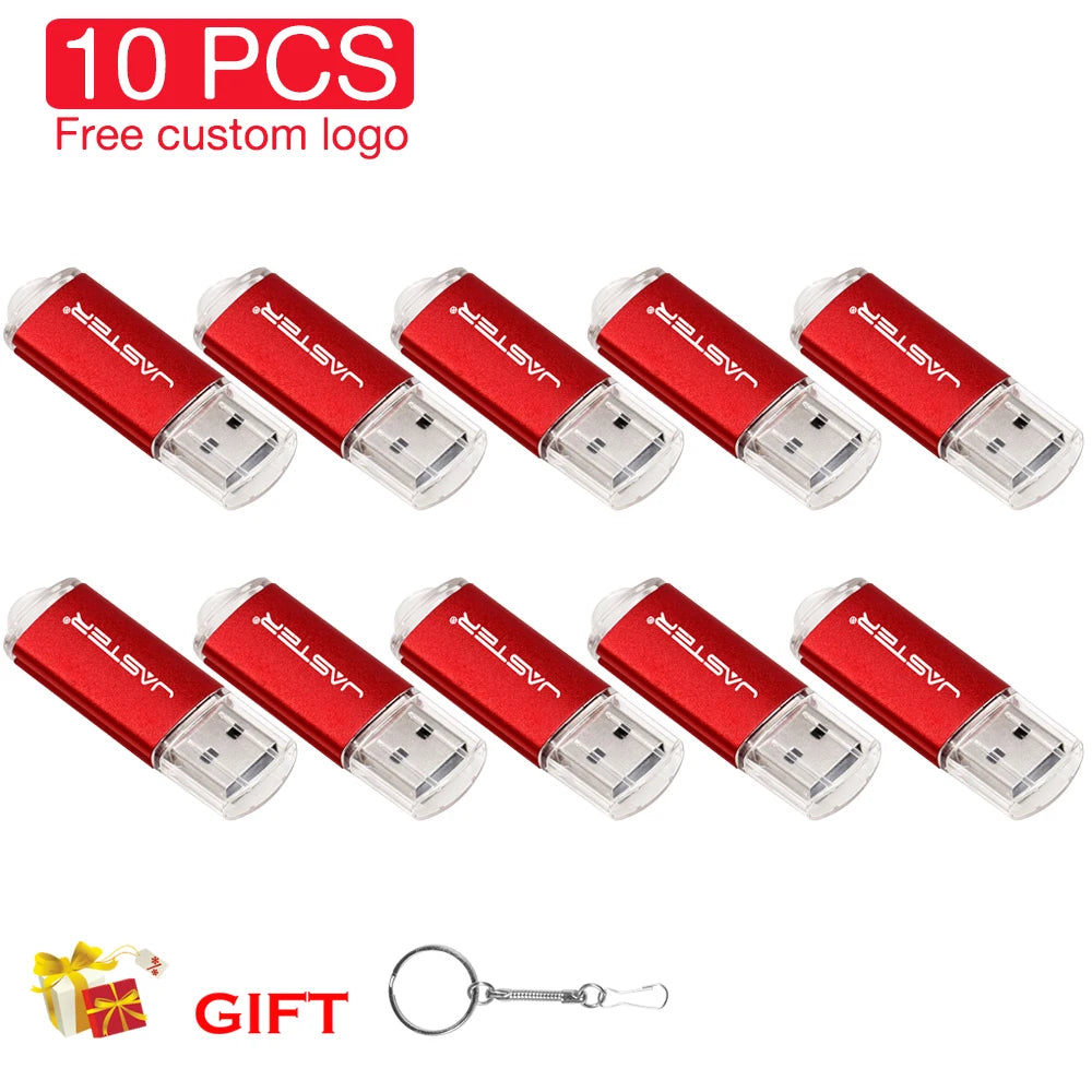 10-Pack Custom Logo Metal USB 2.0 Flash Drives 4GB–64GB USB Flash Drive PRIMED 32 GB red