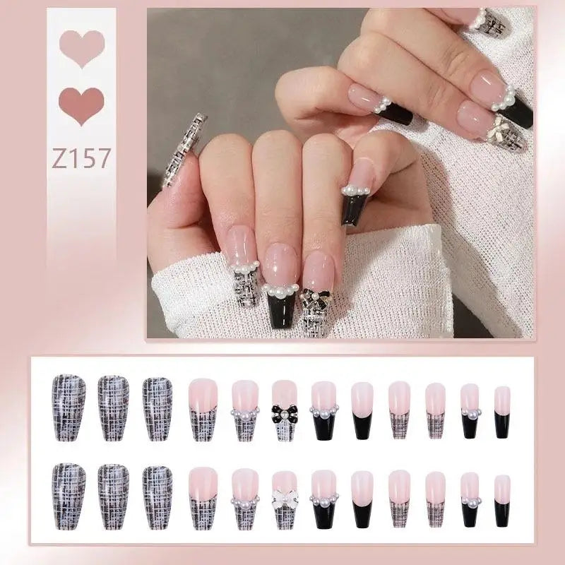 French Press On Nails Set – 24 Short Acrylic Tips with Glue