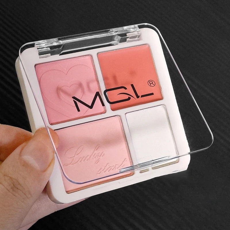 4-Color Blush & Highlighter Palette – Pink Peach Matte Glow Blush Highlighter Palette PRIMED